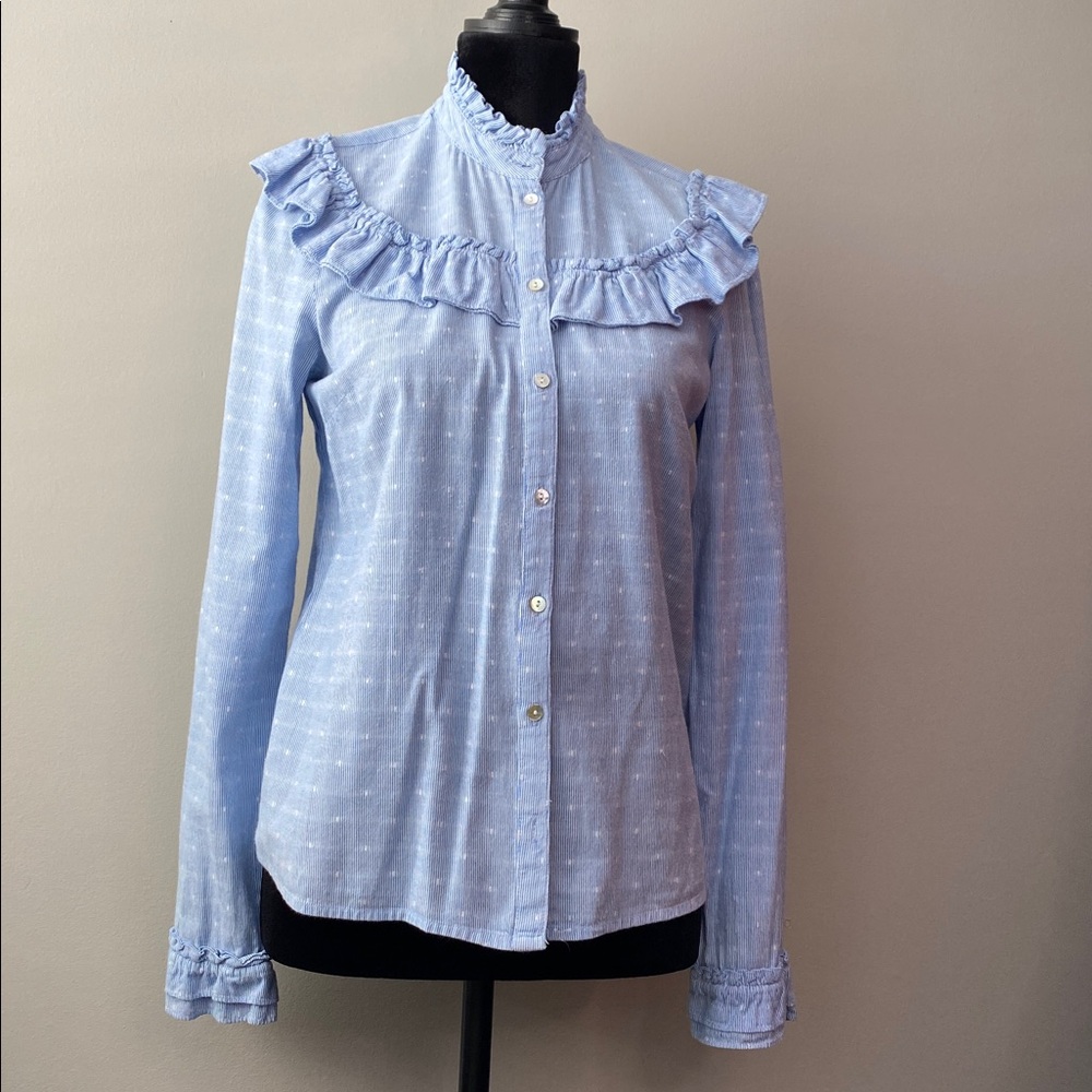 Vero Moda Light Blue Ruffle Button Down Shirt